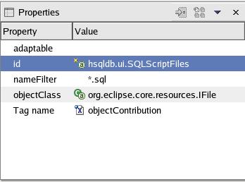 HSQLDB object contribution on the manifest editor